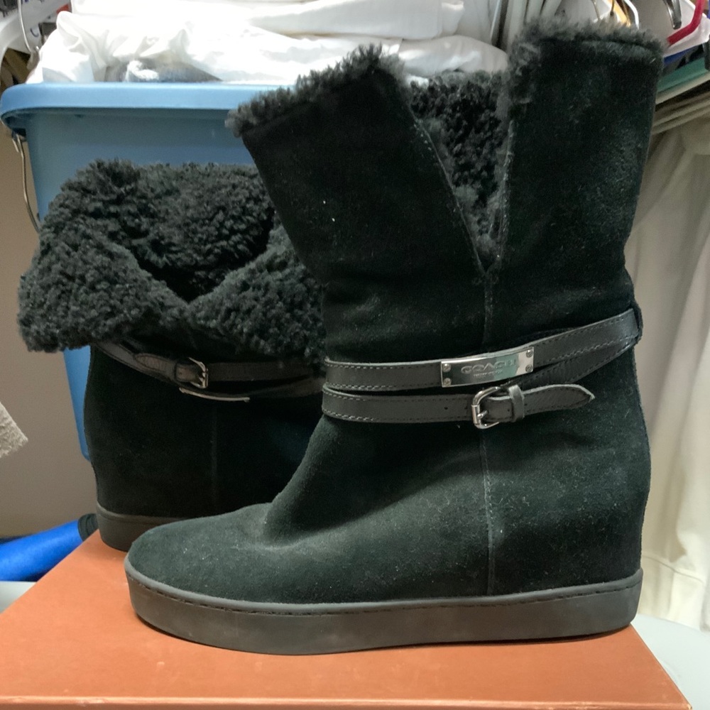 Coach Norell Suede & Shearling Wedge Boots